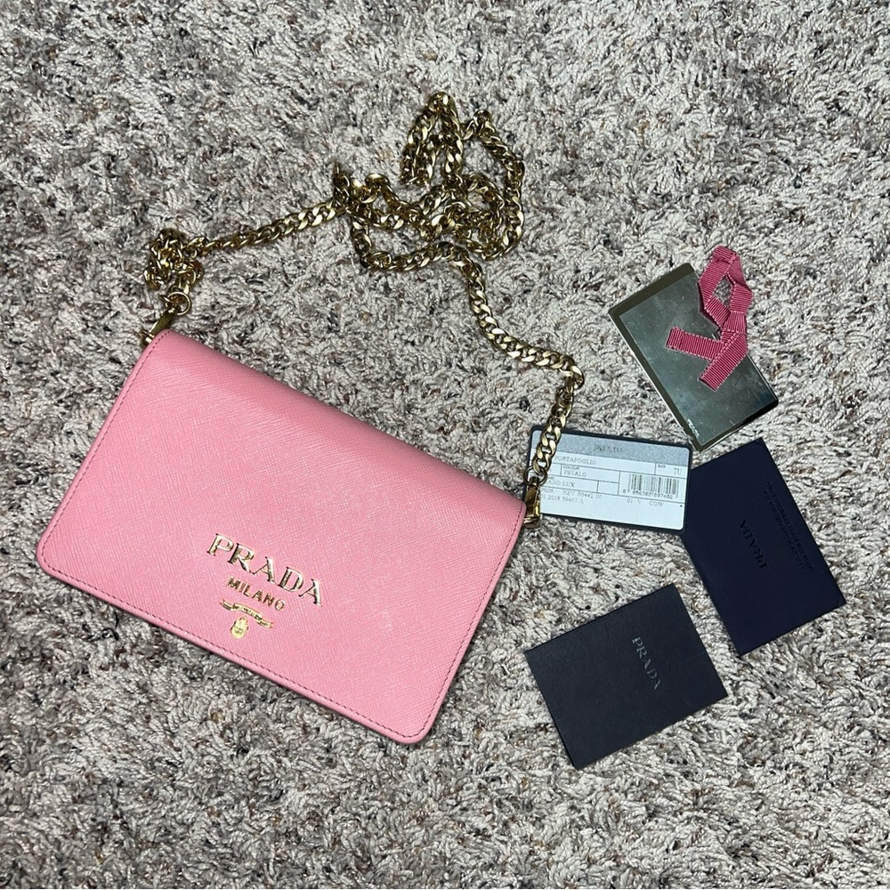 Prada crossbody clutch purse pink